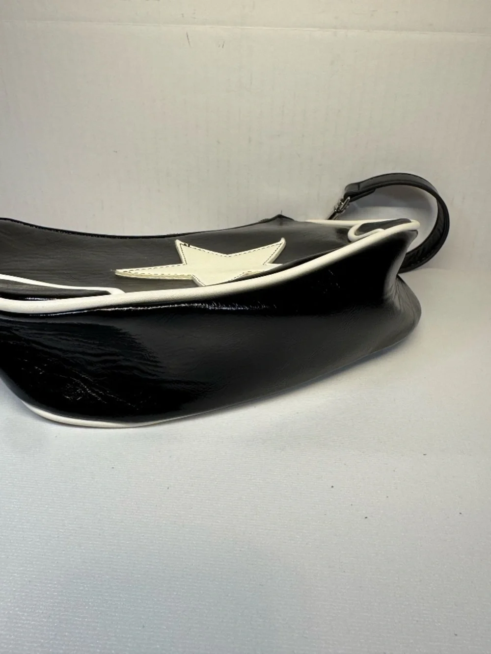 Silence + Noise Black Patent Star Baguette Shoulder Bag Y2K Retro Purse